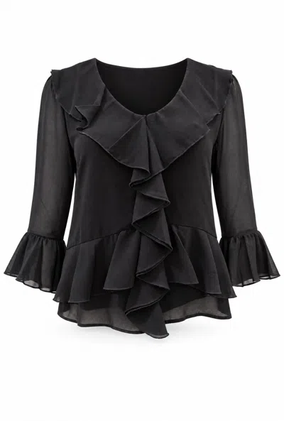 James Lakeland Women's Black Cascade Ruffle Blouse