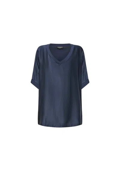 James Lakeland Women's Blue Navy V-neck Relaxed Fit Top In Brown