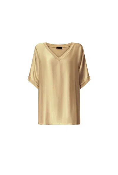 James Lakeland Women's Brown Camel V-neck Relaxed Fit Top