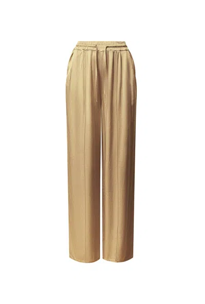 James Lakeland Women's Brown Camel Wide-leg Drawstring Trousers