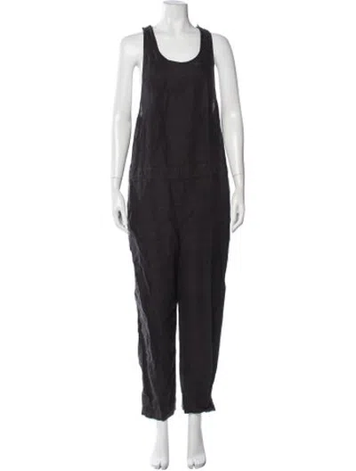 Pre-owned James Perse Linen Scoop Neck Jumpsuit In Black