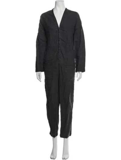 Pre-owned James Perse Linen V-neck Jumpsuit In Blue