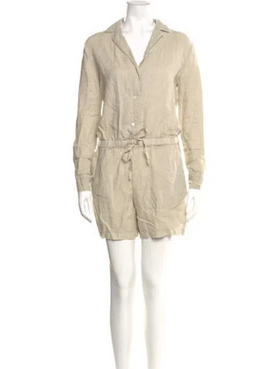 Pre-owned James Perse Linen V-neck Romper W/ Tags In Neutrals
