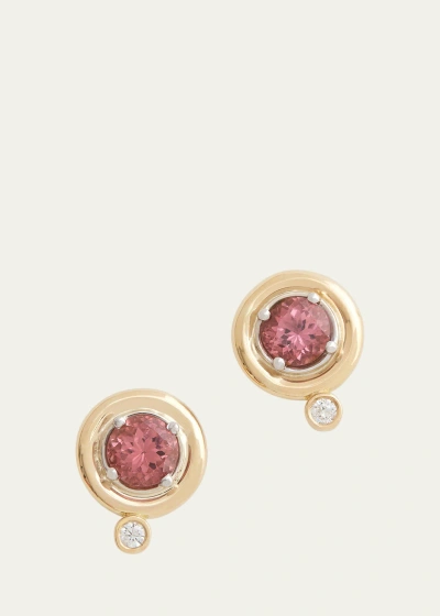 Jamie Wolf 18k Yellow And White Gold Round Stud Earrings With Pink Tourmaline And Diamonds In Yg