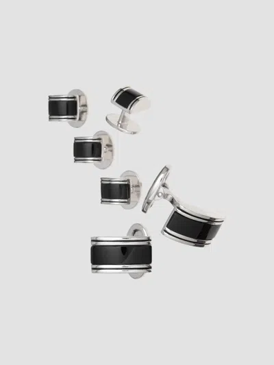 Jan Leslie Men's Linear Etch Rectangular Cufflinks & Tuxedo Studs Set In Silver