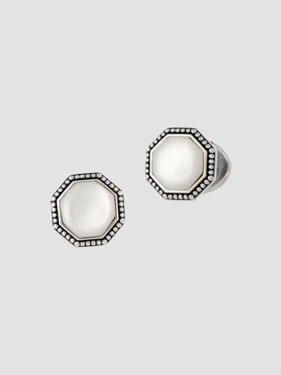 Jan Leslie Men's Mother Of Pearl & Sterling Silver Antique Bordered Cufflinks In Metallic