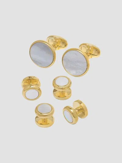 Jan Leslie Men's Sterling Silver & Onyx Cufflinks Set In Mother Of Pearl Gold