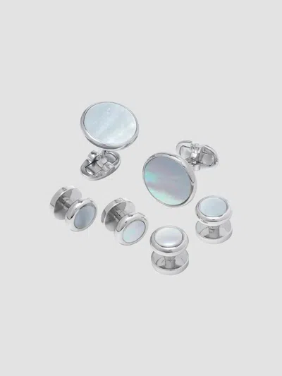 Jan Leslie Men's Sterling Silver & Onyx Cufflinks Set In Mother Of Pearl Silver