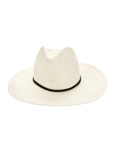Pre-owned Janessa Leone Straw Fedora Hat In Black/neutrals