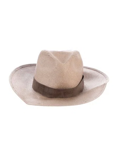 Pre-owned Janessa Leone Straw Fedora Hat In Brown/neutrals