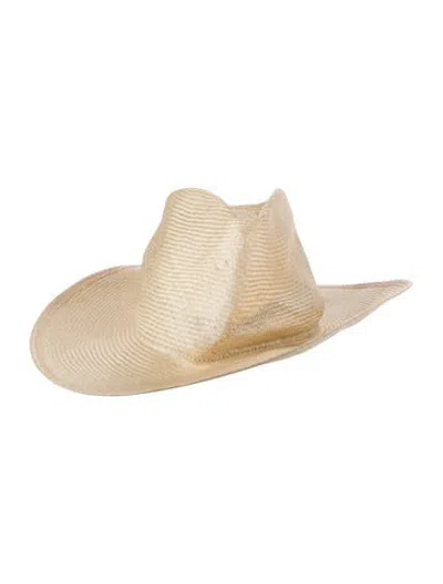 Pre-owned Janessa Leone Straw Fedora Hat In Neutrals