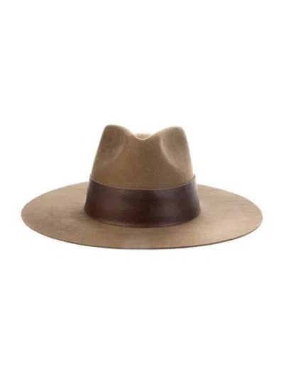Pre-owned Janessa Leone Wool Fedora Hat In Brown/green