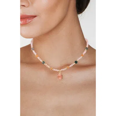 Jardin Beaded Drusy Inspired Pendant Necklace In Grey/ Gold