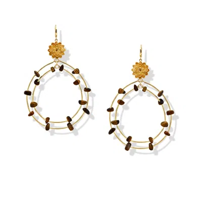Jaredjamin Women's Gold / Brown Lotus Dream Tiger's Eye Chandelier Earrings In Multi