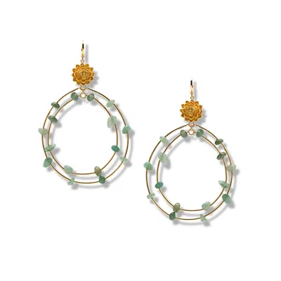 Jaredjamin Women's Gold / Green Lotus Dream Aventurine Chandelier Earrings In Multi