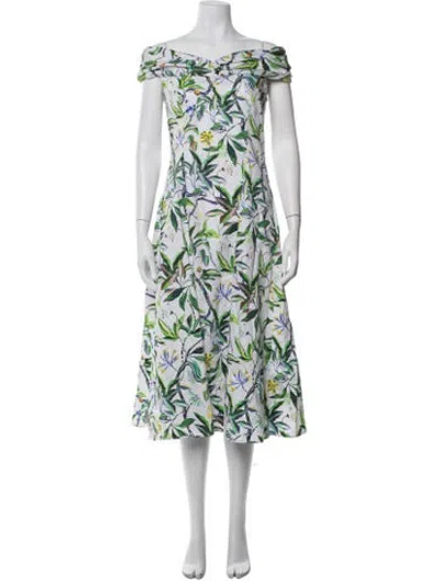 Pre-owned Jason Wu Collection Floral Print Midi Length Dress In White