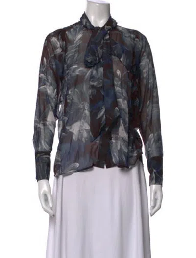 Pre-owned Jason Wu Floral Print Tie Neck Blouse In Black