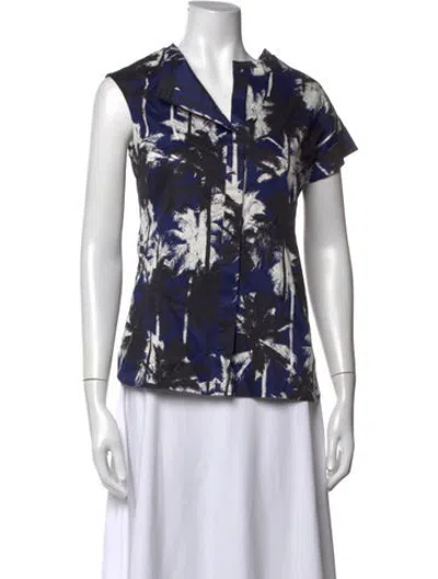 Pre-owned Jason Wu Printed Short Sleeve Blouse In Blue