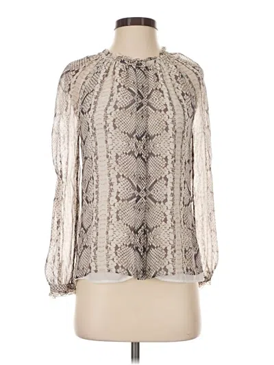 Pre-owned J.crew Collection Long Sleeve Silk Top Silver Mock Neckline Tops