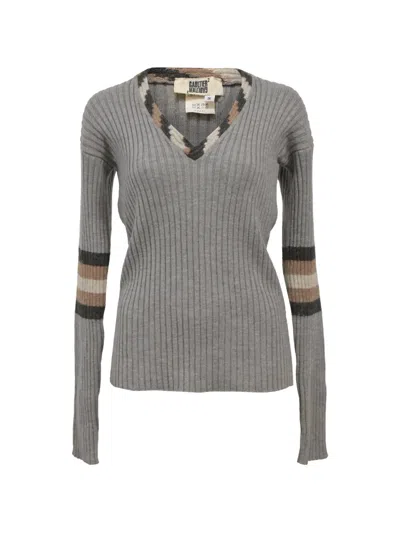 Pre-owned Jean Paul Gaultier Ribbed Knit V-neck Sweater In Gray