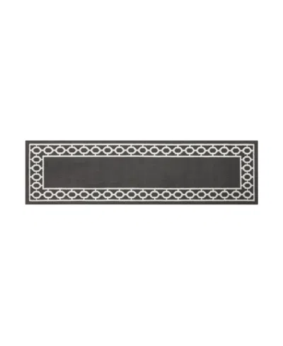 Jean Pierre Christine Trellis Border Tufted Runner Rug, 26" X 96" In Dark Gray And White