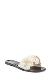 Jeffrey Campbell Floralee Slide Sandal In Cream Shiny Black Shiny