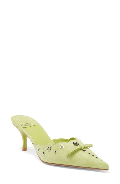 Jeffrey Campbell Gratis Pointed Toe Mule In Pastel Green Suede Silver