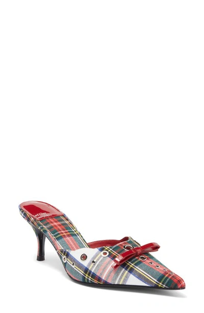 Jeffrey Campbell Gratis Pointed Toe Mule In Red/white/plaid