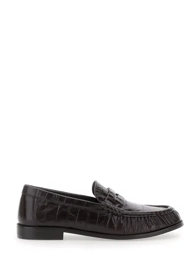 Jeffrey Campbell Stallone Ruched Toe Croc-effect Leather Loafers In Brown