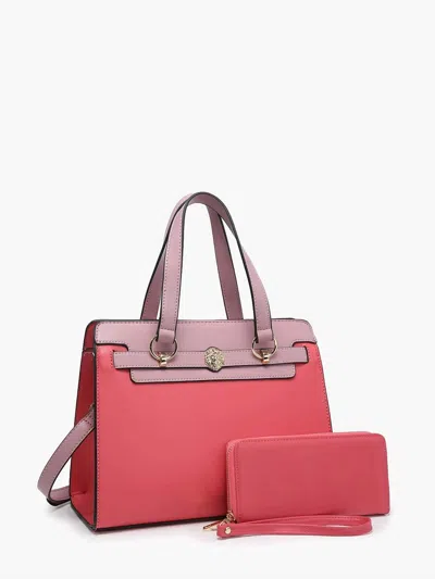 Jen & Co. Women's Lexie Two-tone Vegan Leather Satchel Bag With Wallet In Fuchsia In Pink