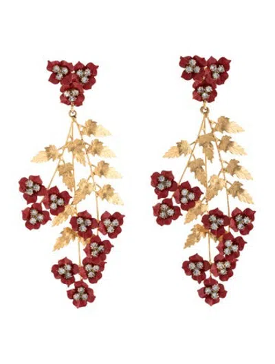 Pre-owned Jennifer Behr Crystal & Enamel Aveline Chandelier Earrings In Red