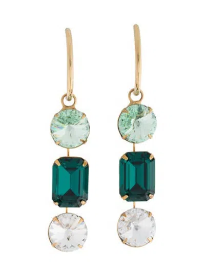 Pre-owned Jennifer Behr Crystal Harriet Hoop Drop Earrings In Clear/green