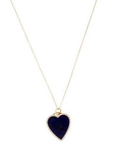 Pre-owned Jennifer Meyer Lapis Lazuli & Diamond Heart Pendant Necklace, 18" In Multicolor