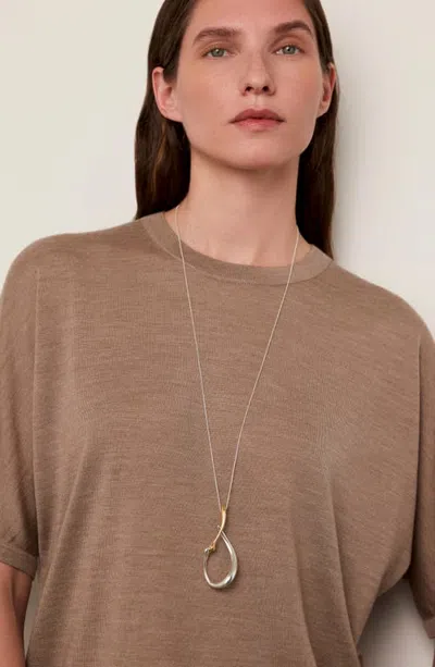 Jenny Bird Large Egret Two-tone Pendant Necklace In Gold