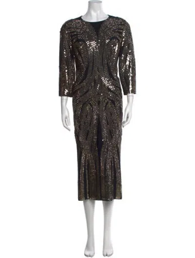 Pre-owned Jenny Packham Patterned Midi Length Dress In Metallic