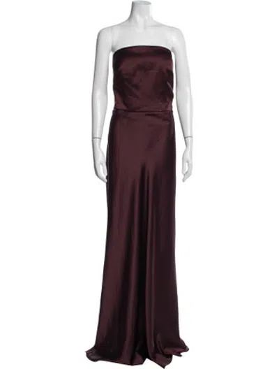 Pre-owned Jenny Yoo Strapless Long Dress In Burgundy/metallic
