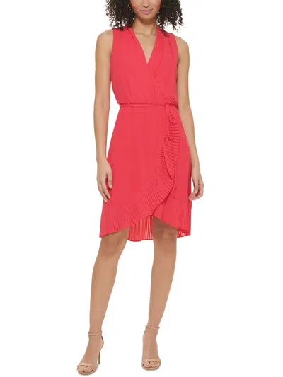Jessica Howard Petites Womens V Neck Mini Wrap Dress In Red