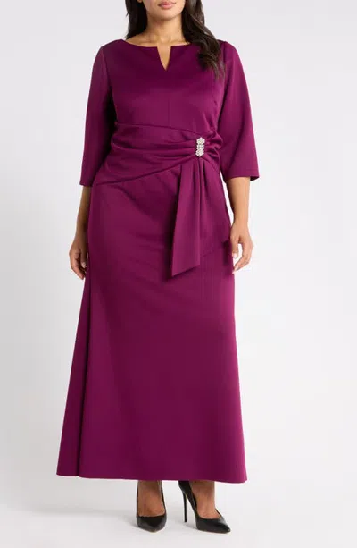 Jessica Howard Rhinestone Brooch Drape Waist Gown In Multi
