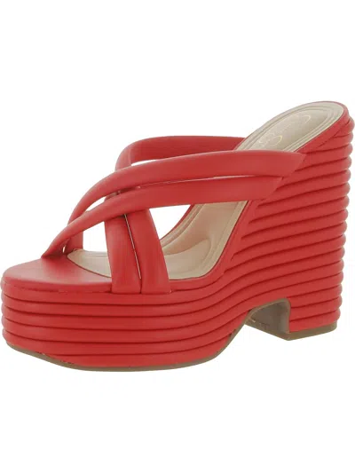 Jessica Simpson Citlali Womens Faux Leather Slip-on Wedge Sandals In Red
