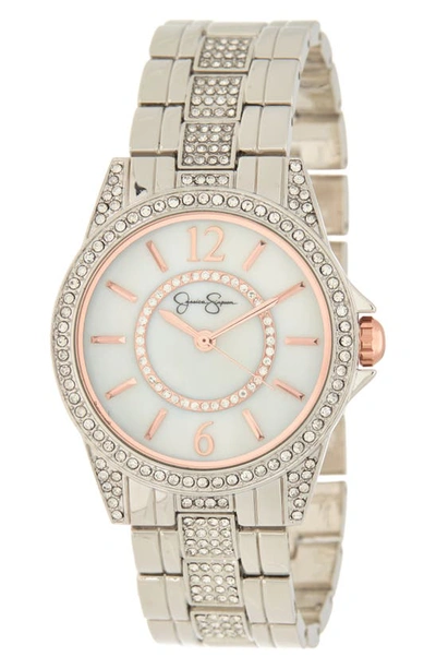 Jessica Simpson Crystal Bracelet Strap Watch, 36mm In White