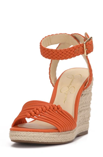 Jessica Simpson Talise Ankle Strap Espadrille Platform Wedge Sandal In Tangerine Faux Leather