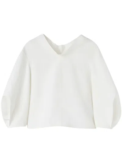 Jil Sander Draped-neck Linen Blouse In Weiss