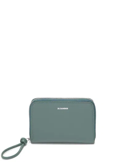 Jil Sander Giro Logo-stamp Leather Wallet In Green