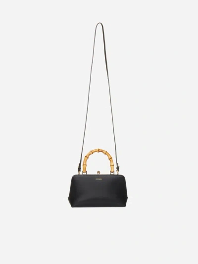 Jil Sander Goji Leather And Bamboo Clutch Mini Bag In Black
