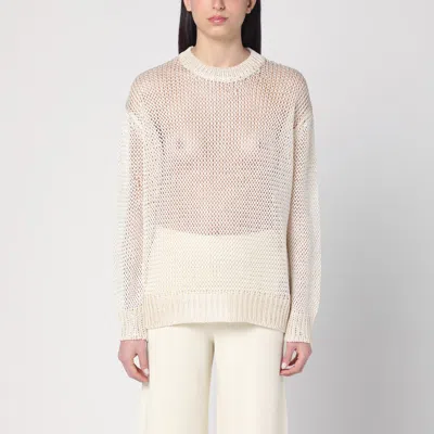 Jil Sander Ivory Perforated Sweater In Silk In White