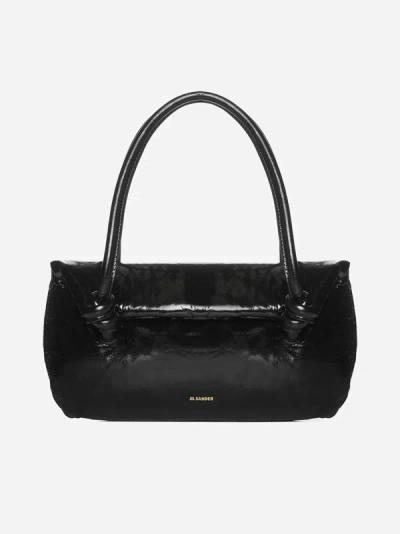 Jil Sander Knot Patent Leather Small Bag In Black