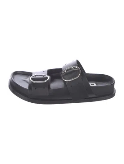 Pre-owned Jil Sander Leather Eyelet Trim Slides In Black
