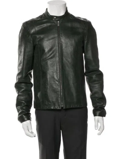 Pre-owned Jil Sander Leather Moto Jacket In Green