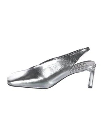 Pre-owned Jil Sander Leather Slingback Pumps In Metallic/silver