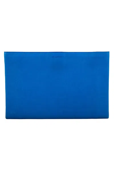 Jil Sander Leather Triple Color Block Clutch In Blue